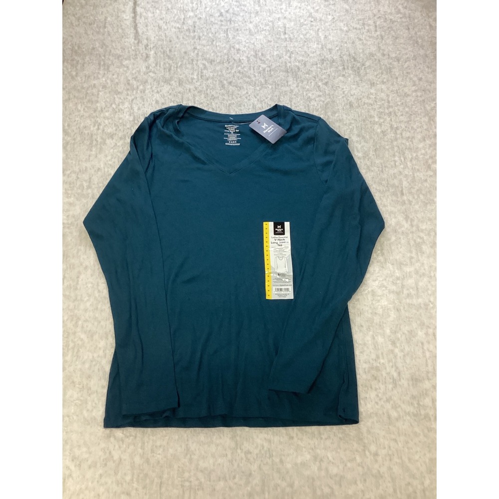 Members Mark Ladies Essential V-Neck Long Sleeve Tee Gem Slate Teal Medium NWT